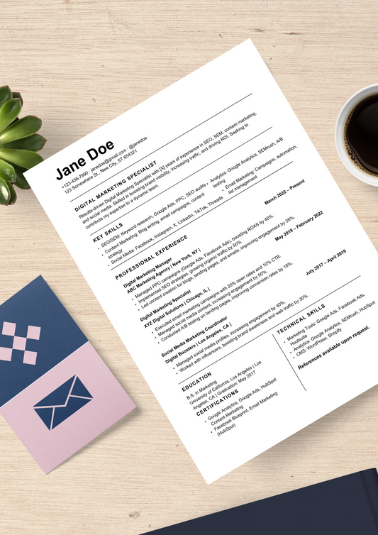 Digital Marketing Resume Template | ATS | Minimalistic | Easy Edit | Canva